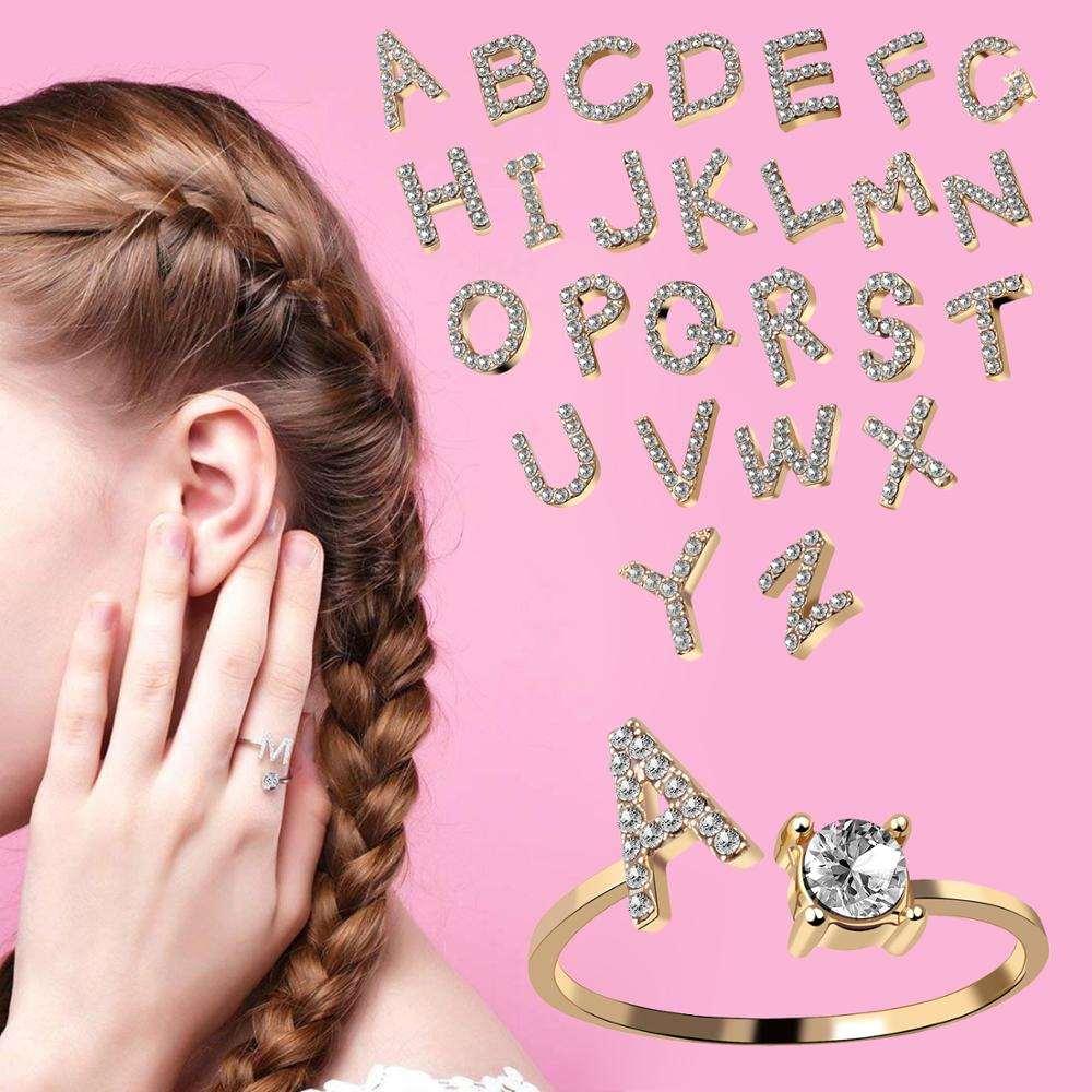 A-Z Letter Gold Color Metal Adjustable Opening Rings For Women Initials Name Alphabet Creative Finger Ring Trendy Party Jewelry