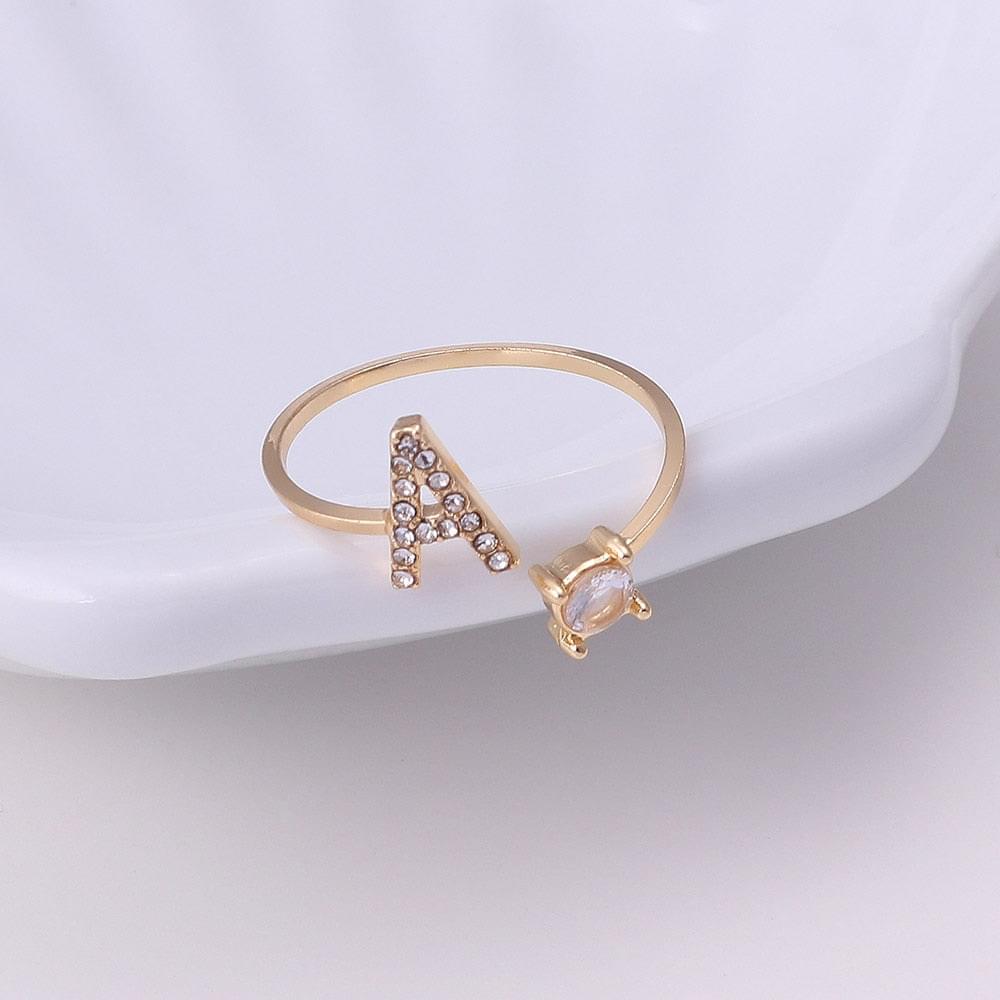 A-Z Letter Gold Color Metal Adjustable Opening Rings For Women Initials Name Alphabet Creative Finger Ring Trendy Party Jewelry