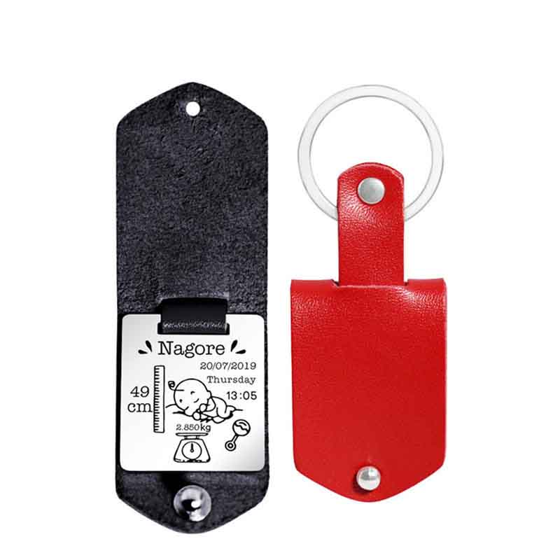 Personal Custom Customized New Baby Born Brand Commemorative Leather Stainless Steel Keychain