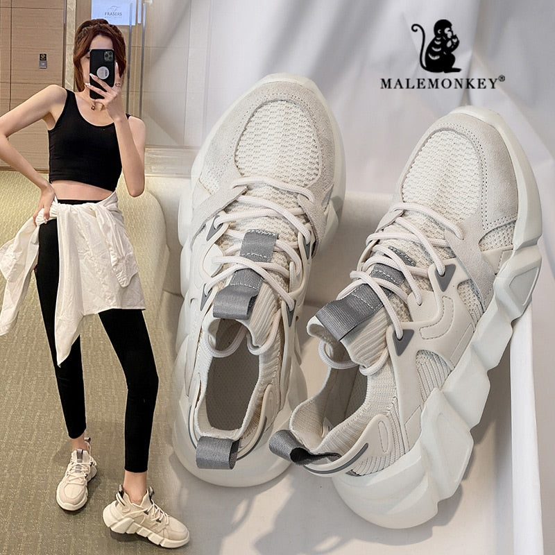 Women Chunky Sneakers Platform 2021 Fashion Spring Breathable Comfort Running Casual Couple Sport  Shoes White Plus Size 35-44