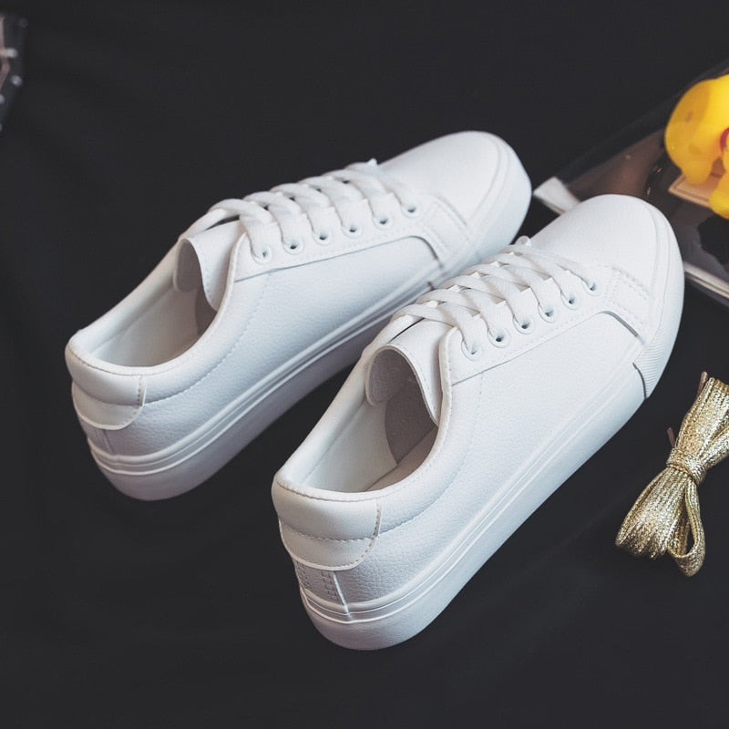 Fashion Shoes Women's Vulcanize Shoes Spring New Casual Classic Solid Color PU Leather Shoes Women Casual White Shoes Sneakers