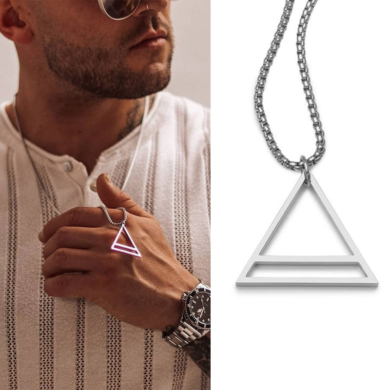 Popular Men Necklace,Interlocking Square Triangle Male Pendant,Stainless Steel Modern Trendy Geometric Necklaces,Hipster Jewelry