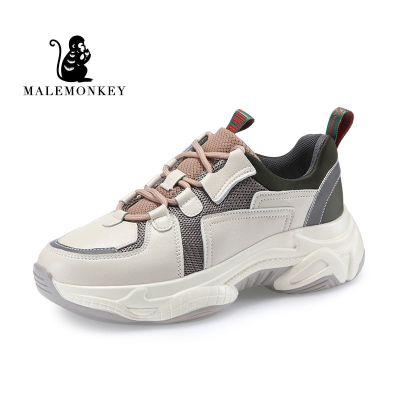 Fashion Sport Casual Sneakers Women 2021 Spring Autumn Leather Breathable Comfortable Sneaker Platform Shoes Women Black