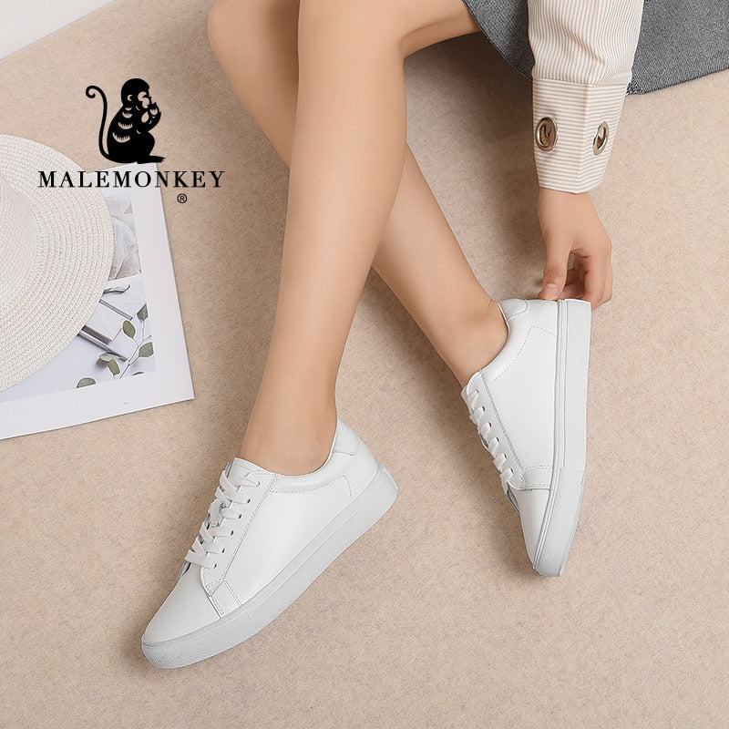 Leather Women Flats Casual White Shoes 2021 Summer Shoes Woman Outdoor Soft Comfortable Sneakers large size Zapatos De Mujer