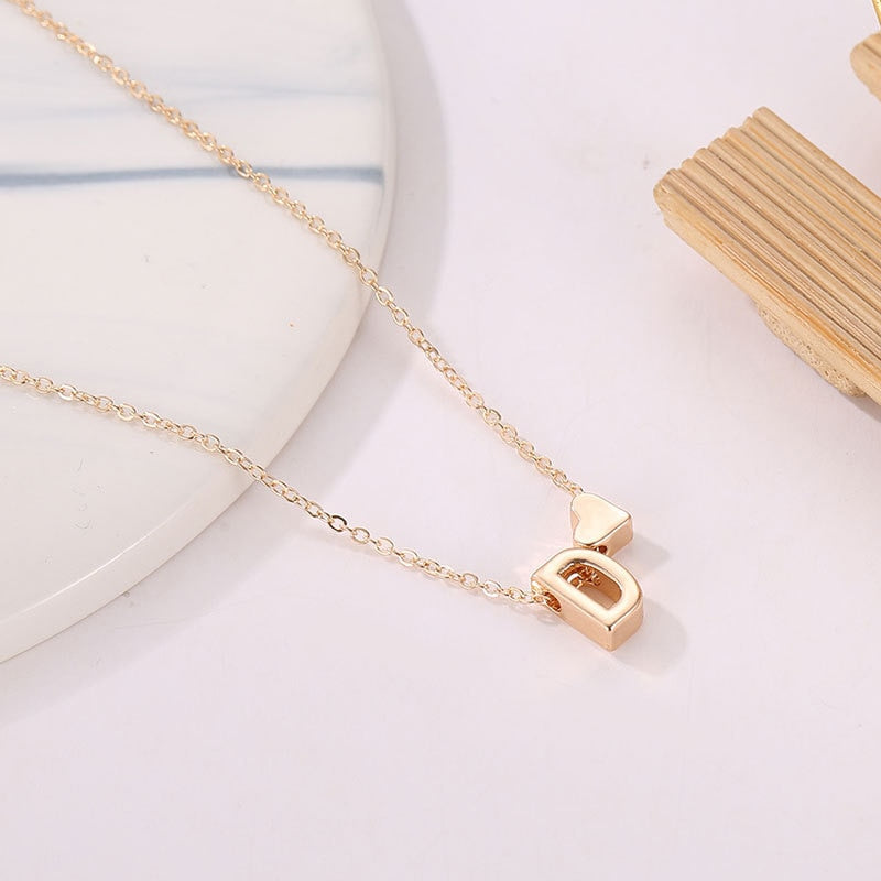 Fashion Tiny Heart Dainty Initial Necklace Gold Silver Color Letter Name Choker Necklace For Women Pendant Jewelry Gift