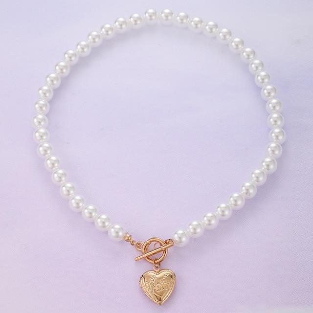 Tocona Luxury Pearl Heart Choker Necklace